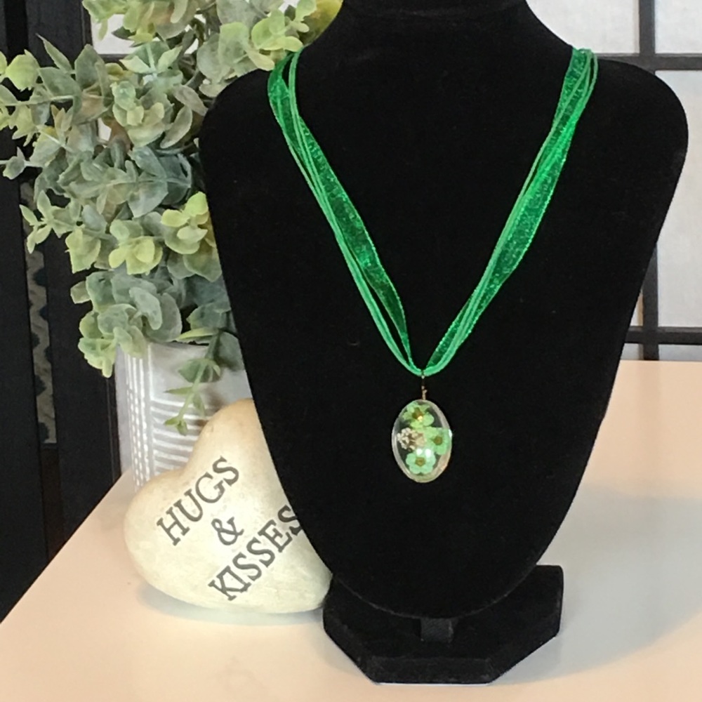 Pressed Green Flower Pendant